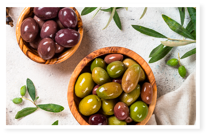 olive noire, verte ou violette