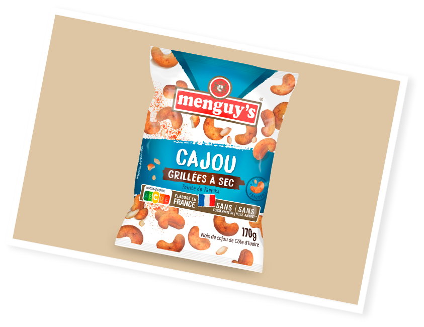 Sachet de noix de cajou Menguys grillées à sec