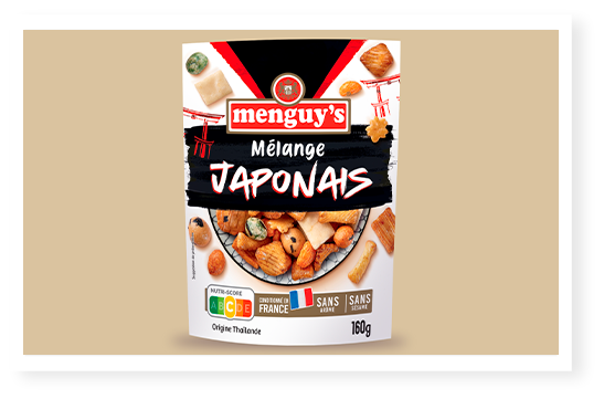 Menguys Mélange Japonais, idéal pour un apéro savoureux et croustillant.