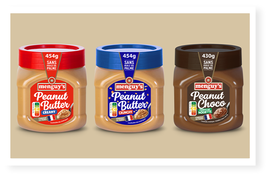 Pots de beurre de cacahuète Menguy’s : Creamy, Crunchy et Peanut Choco